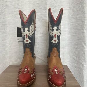 J.B. Dillon Red and Brown Heeled Boots